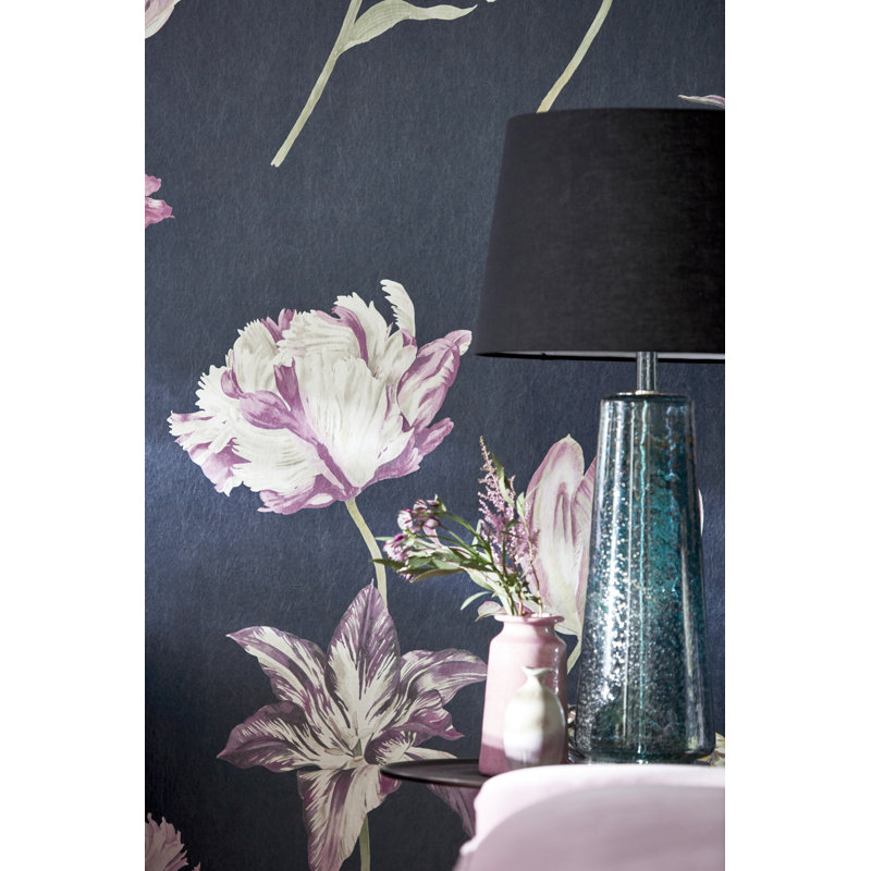 Tulipomania Wallpaper, Navy/Pink