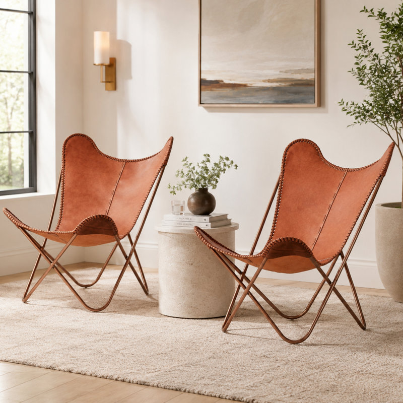 Fauteuil suspendu en cuir Callum brun, Brun