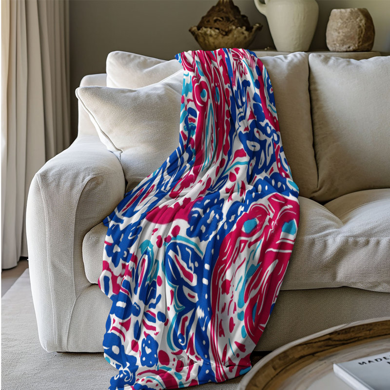Motifs écarlates et bleus - Sherpa de qualité supérieure 1 pièce, Grand lit