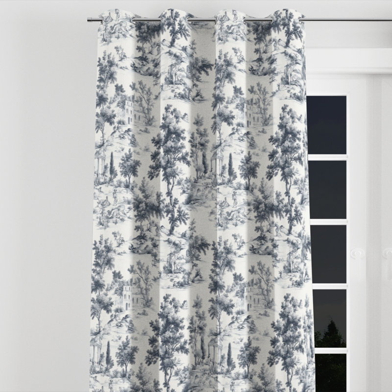Modern Window curtains - Black Toile Wash Grommet Curtain - 1 Panel, 52" W x 63" L, Silver Grommets