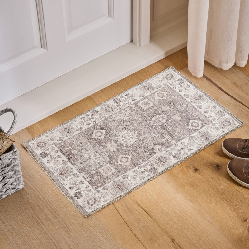 Eisenman Oriental Vintage Look Machine Woven Polyester Indoor Area Rug in Ivory, Beige, Brown, Gray, 2'x3'