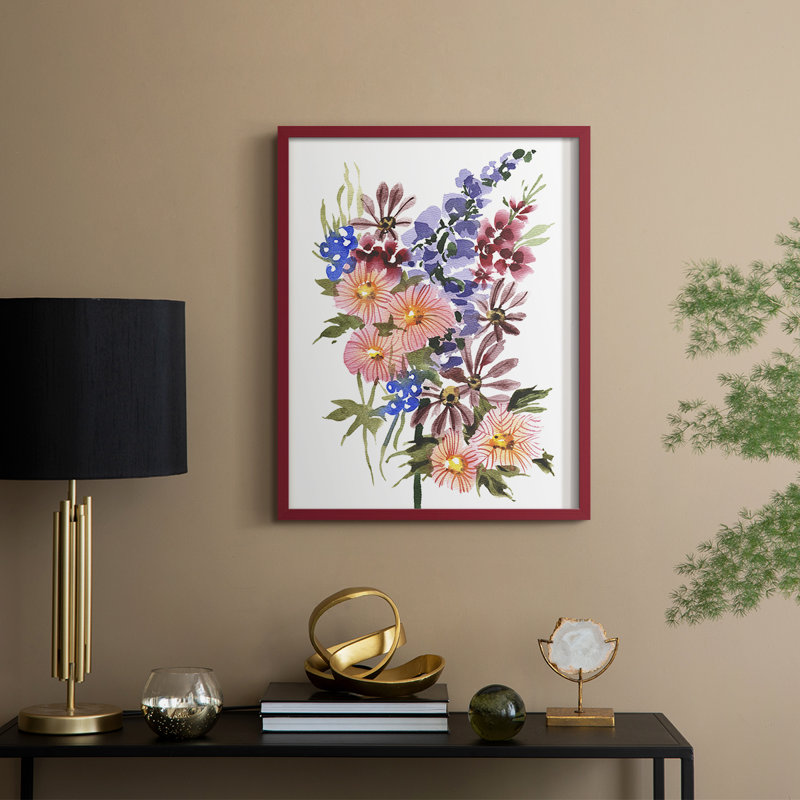 Garden Bouquets III Framed Print - Solid Wood, H 21 po x l 17 po, Rouge
