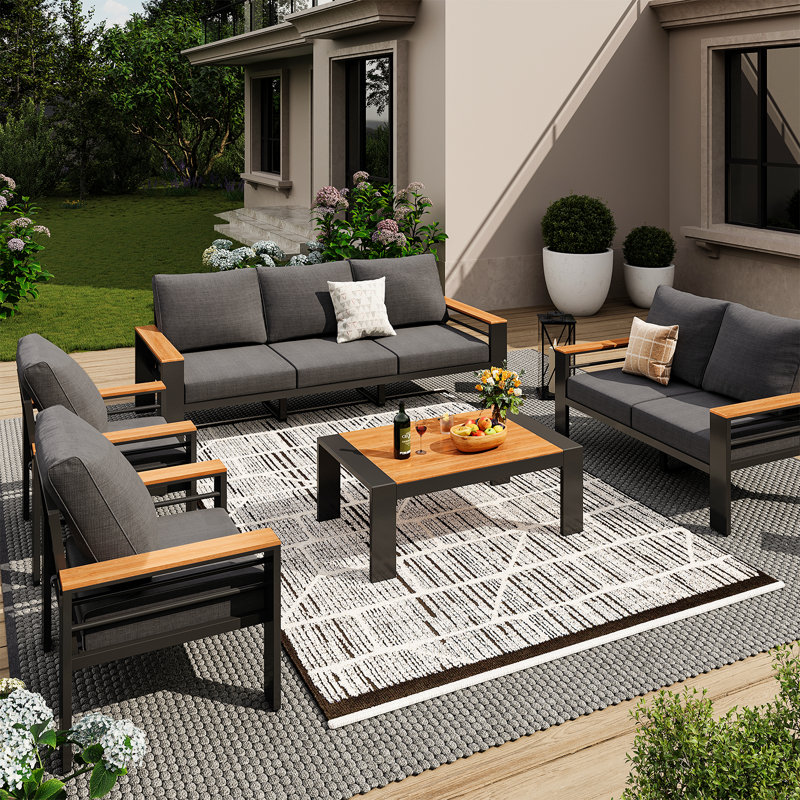 Outdoor Couch Aluminum Patio Furniture Sofa, 7 - Person Seating Group With Cushions, 5 Piece Conversation Sets With Removable Cushion