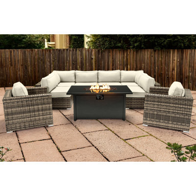 Ensemble de conversation Lsi pour 6 personnes avec coussins Sunbrella et foyer rectangulaire en métal
