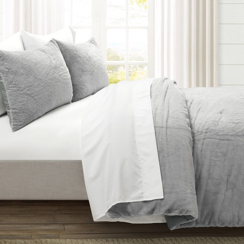 Ensemble d'édredon en microfibre 7 pièces , Gris clair, Édredon simple + 4 taies décoratives standard