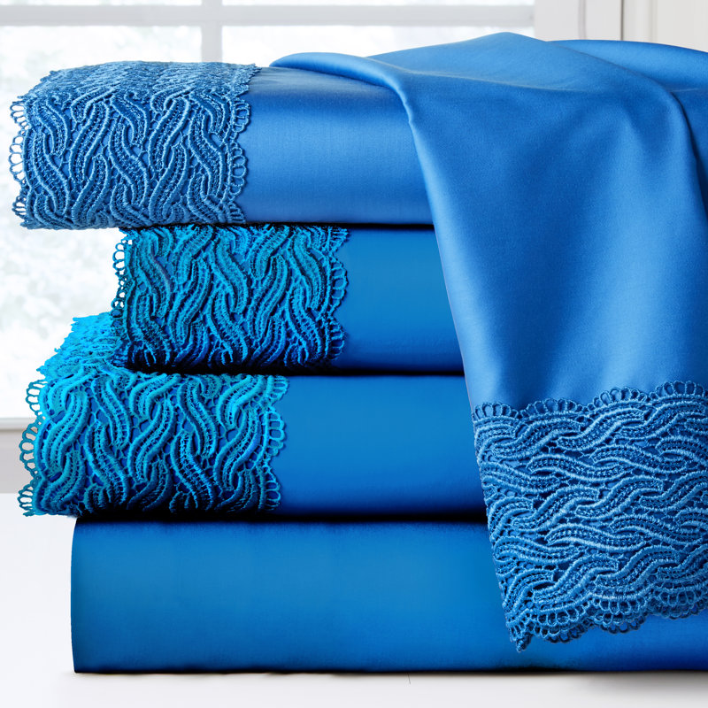 Ensemble de draps 100 % coton 300 fils, Bleu éclatant, Simple