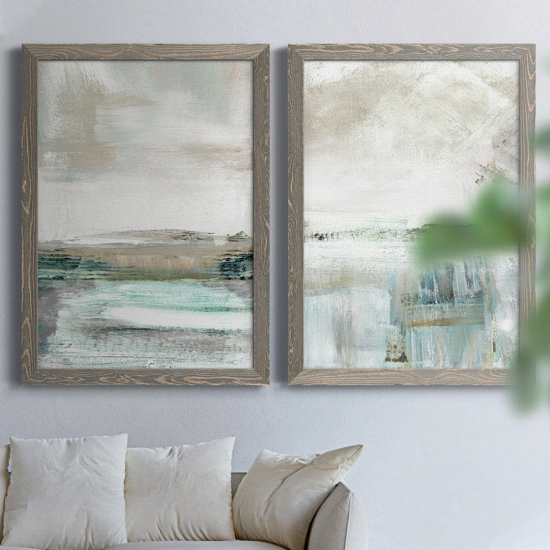 " Summer Teal I " 2 - Pieces Painting Print, 37.5" H x 27.5" W x 1" D, Grey