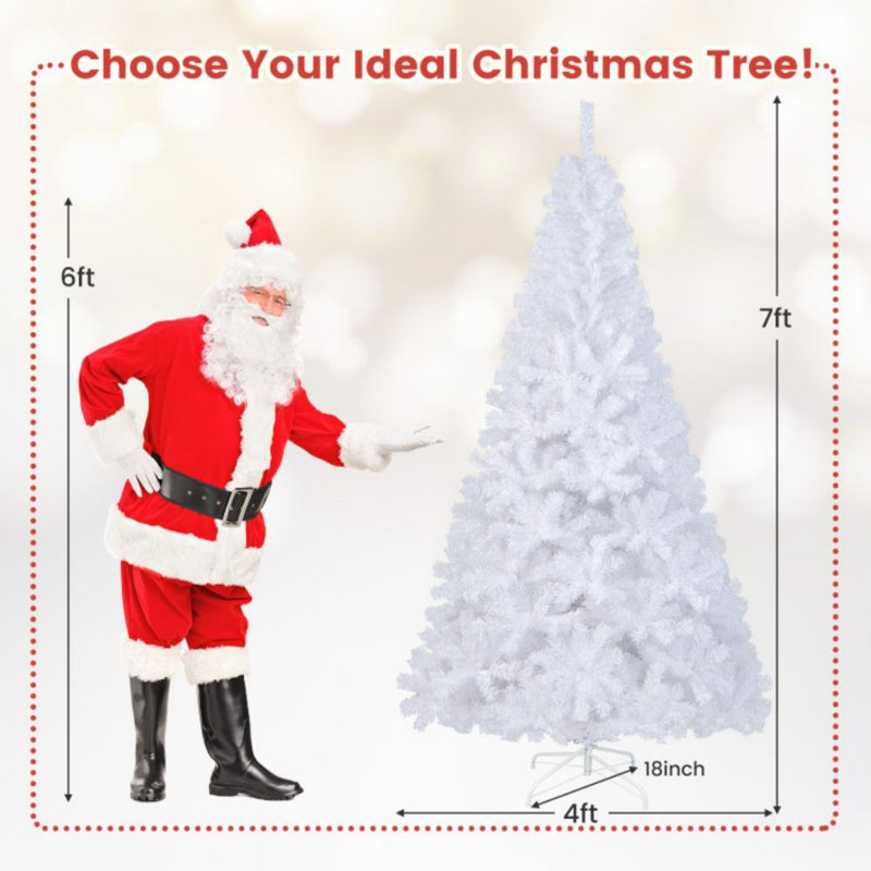 Arbre de Noël blanc avec pieds solides, 7'