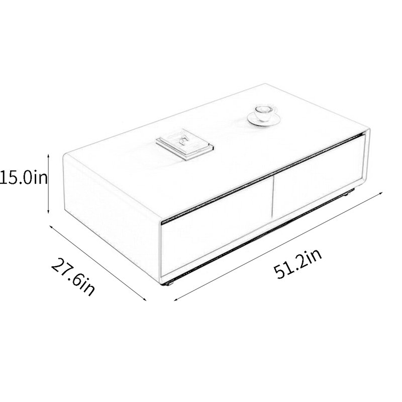 Table basse haut de gamme, H 15 po x L 51,2 po x l 27,6 po, Blanc