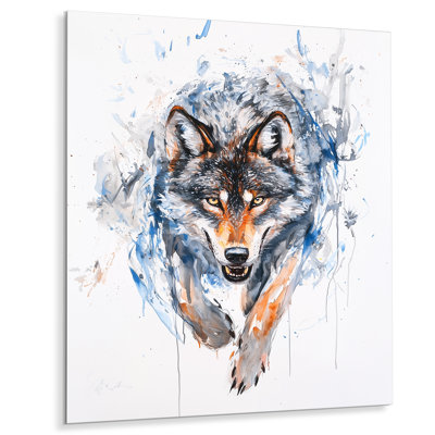 Winter Wolf Running In The Forest II - Animals Metal Wall Art, Wolf Metal Print