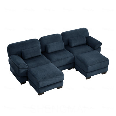 Canapé modulaire surdimensionné en U Cloud Couch Cloud, canapé 3 places avec 2 repose-pieds, coussins de siège épais et confortables, tissu en velours côtelé respirant