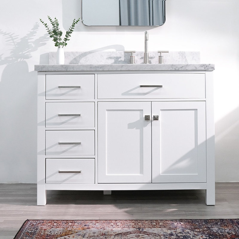 Meuble-lavabo simple 42 po avec plateau en marbre blanc de Carrare Abbate, Blanc