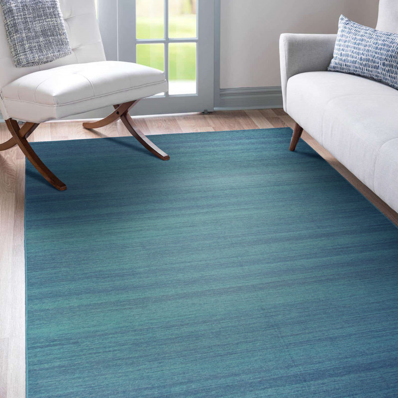 Solid Blue Flatweave Washable Indoor / Outdoor Rug, Rectangle 5' x 7'