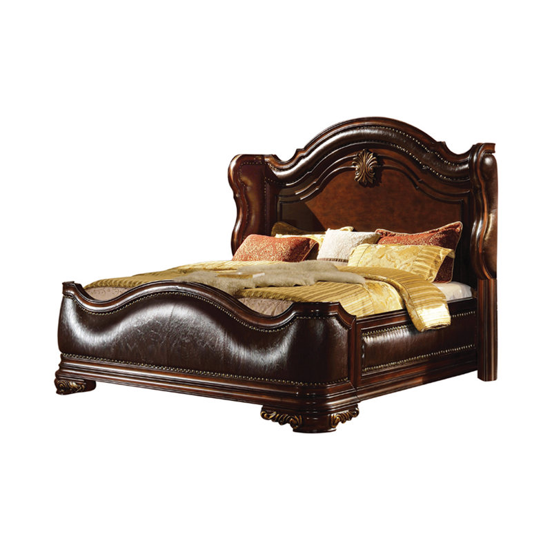 Faxon Bedroom Set in Dark Walnut, King, 5 Pcs: Bed, 2 Dressers, Nightstand, Mirror