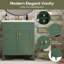 Meuble-lavabo vert de 30 pouces: bois massif + panneau de fibres à densité moyenne, lavabo en céramique, porte à fermeture en douceur et tablettes réglables