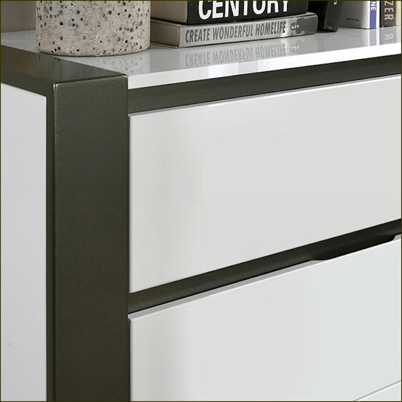 Table de chevet contemporaine blanche / gris métallique avec port USB et tiroir de rangement