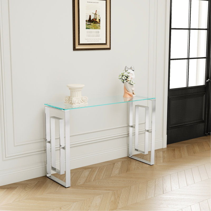 Console Modern Living Space - Pieds en acier inoxydable et plateau en verre avec base transparente et élégante