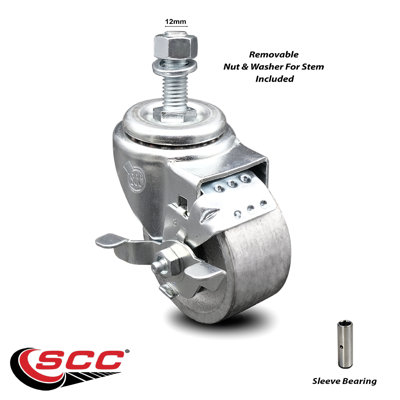 Semi Steel Swivel TS Caster - 3" Wheel & 12MM Stem w/Brake