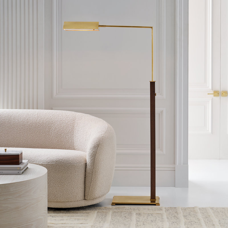 Copse Task Floor Lamp, Antique Brass/Dark Walnut, Gold