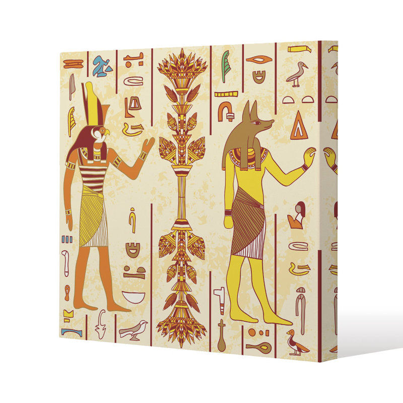 Egyptian Gods & Ancient Egyptian Hieroglyphs Slim Style Canvas Print, 15mm Slim Real wood., 20 cm H x 20 cm W