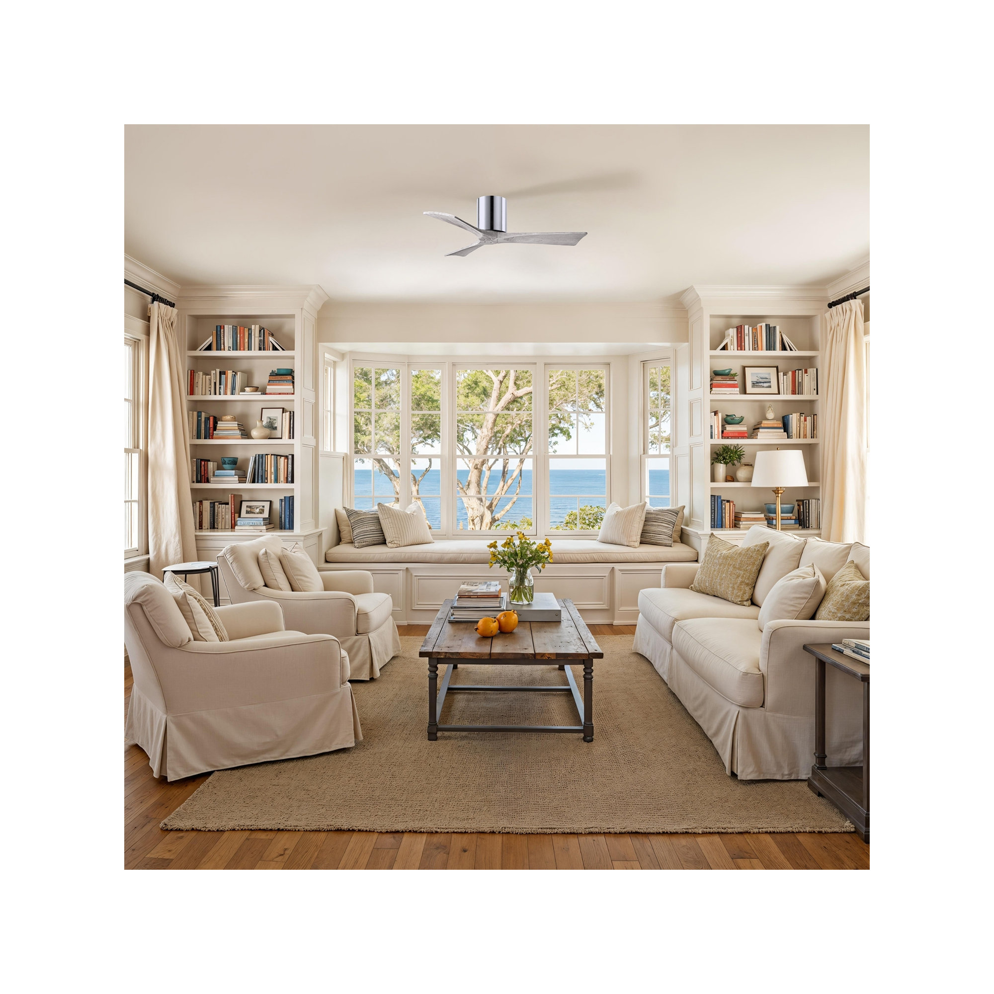 Olivier 3 Blade Ceiling Fan, 42", Polished Chrome, Barn Wood Tone