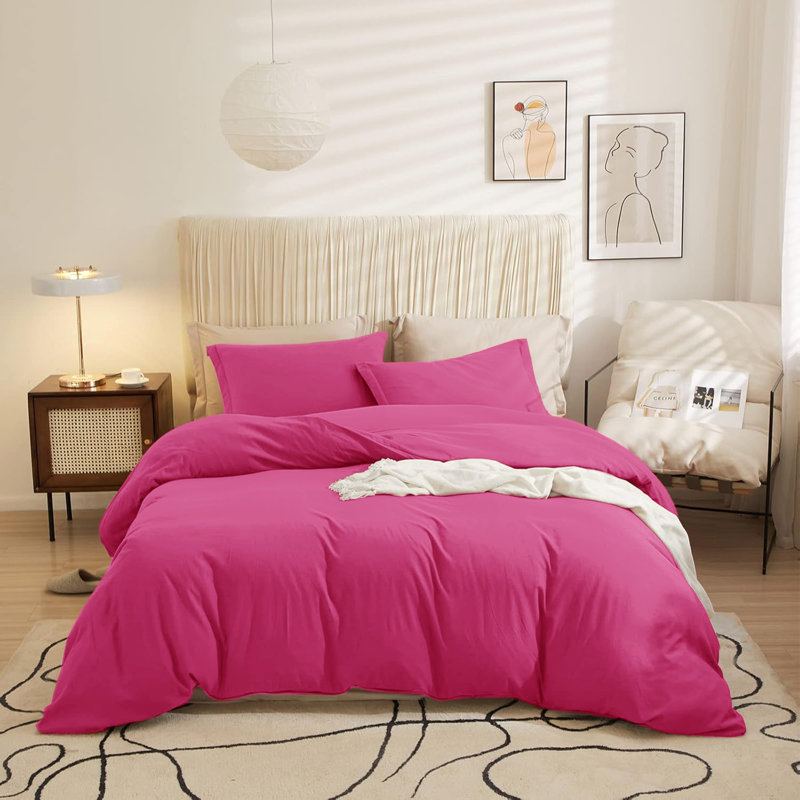 Ultra Soft 3-Piece Dyed Duvet Cover Set With Pillowcases, Kingsize Duvet Cover + 2 Standard Pillowcases, Pink
