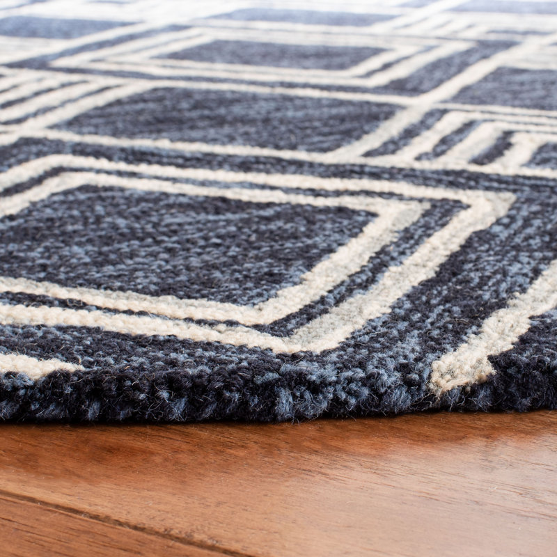 Tapis géométrique en laine touffeté à la main Vedika, Rond 5 pi