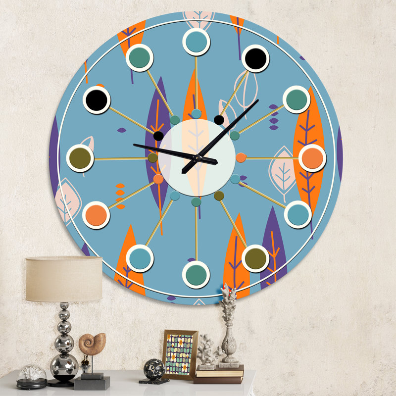 Horloge murale florale rétro motif botanique II - Mid-Century moderne, Moyenne