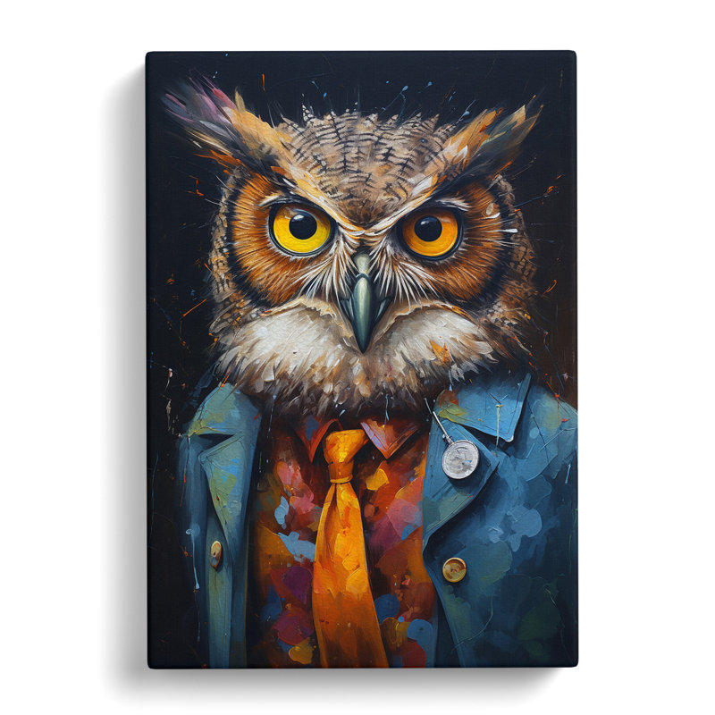 Owl with Glasses Painting - Wrapped Canvas, 50cm H x 35cm W x 3cm D