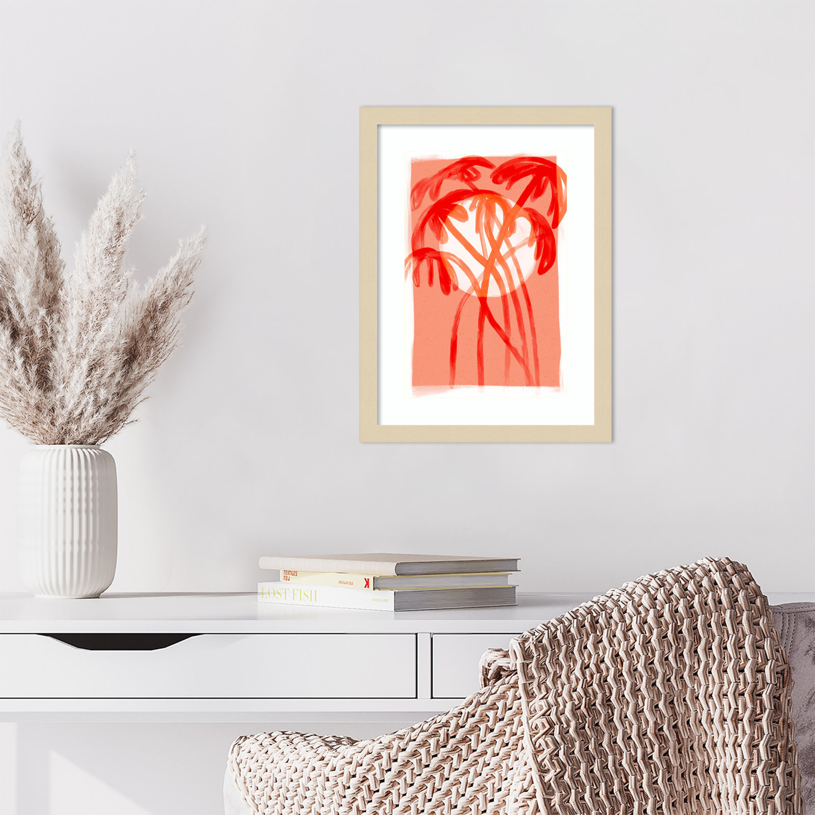Palms At Sunset by Treechild Wood Framed Wall Art Print, 17" H x 13" W, Brown