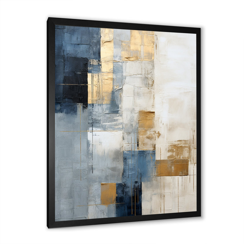 Beige et or, paysage d'hiver simple - reproductions d'art murales abstraites, H 32 po x l 24 po x P 1 po, Cadre simple noir