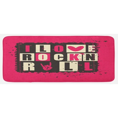 Vintage Letters I Love Rock N Roll On Grunge Poster Music Theme Art Pink Charcoal Grey Beige Kitchen Mat -  East Urban Home, 4010E17F6D6E4F9885237697C9F5D21A