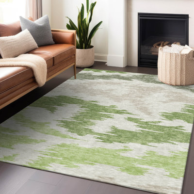 Premium Machine Washable Lisse Green Rug