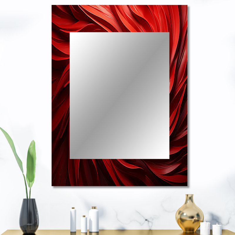 Red abstract spiral dreamscape III - Abstract Spirals Wall Mirror, Modern Decorative Mirror, Printed Metal Art, 40" x 30"