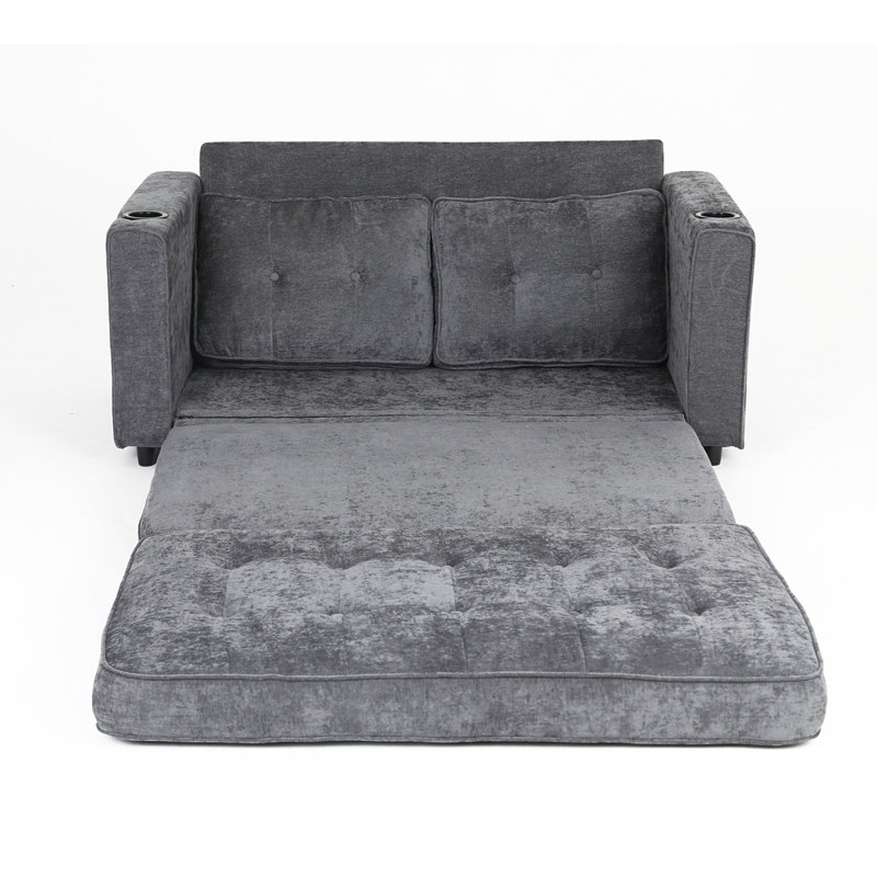 Canapé 55 po à 3 plis, canapé-lit convertible en futon, tissu en velours de lin, parfait pour les petits espaces, le salon ou le bureau