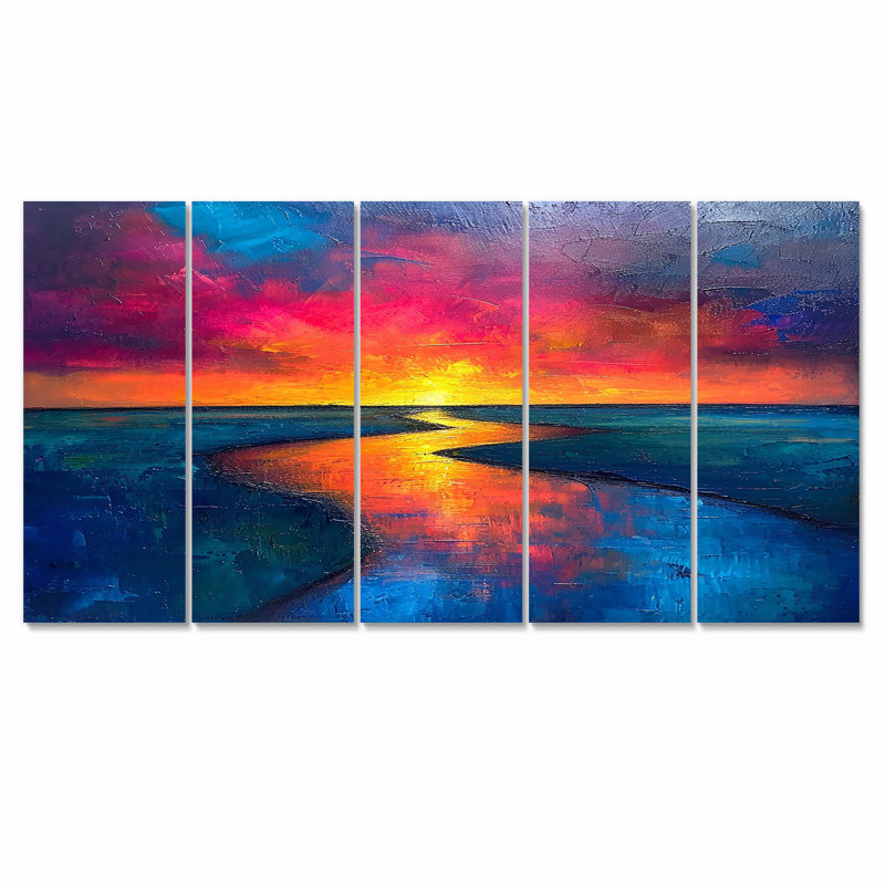 Nahel - rivière, art mural 5 pièces, H 28 po x l 60 po