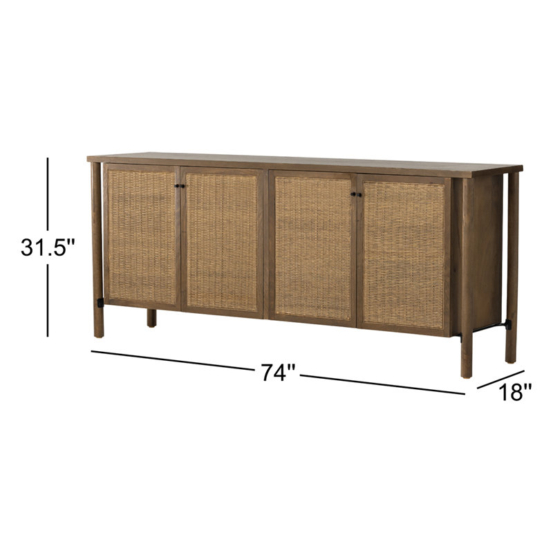 Veta 74'' W Solid Wood Sideboard, Taupe Cane