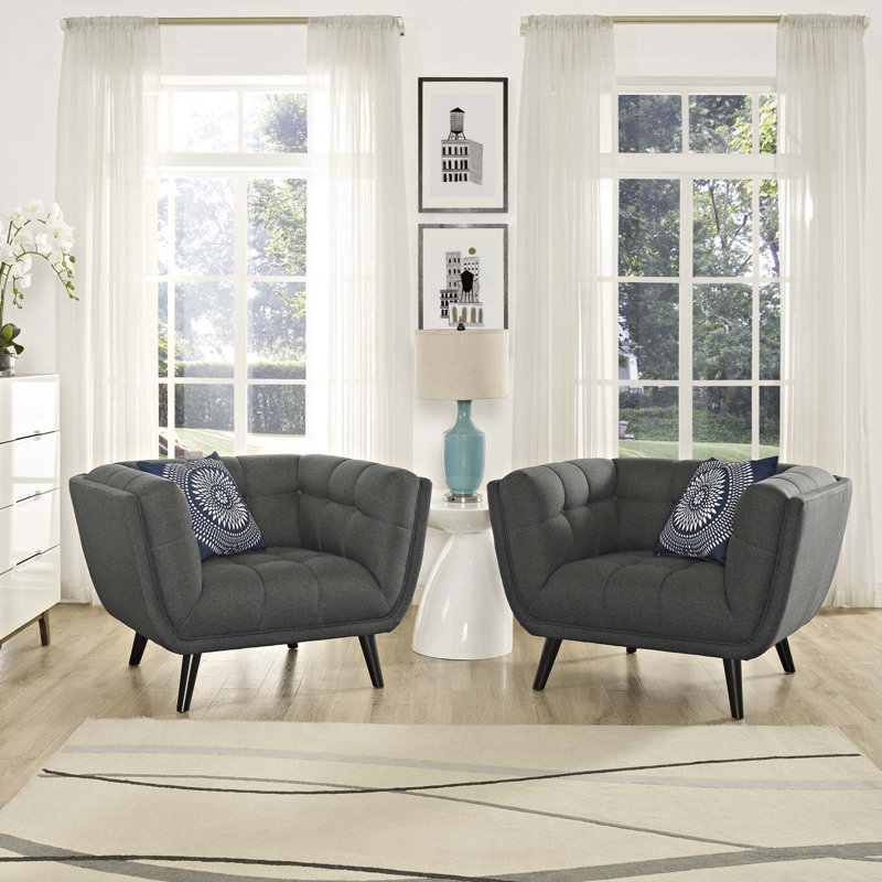 Modway Carson Carrington Karhula Upholstered Armchair Set, Gray Performance Velvet