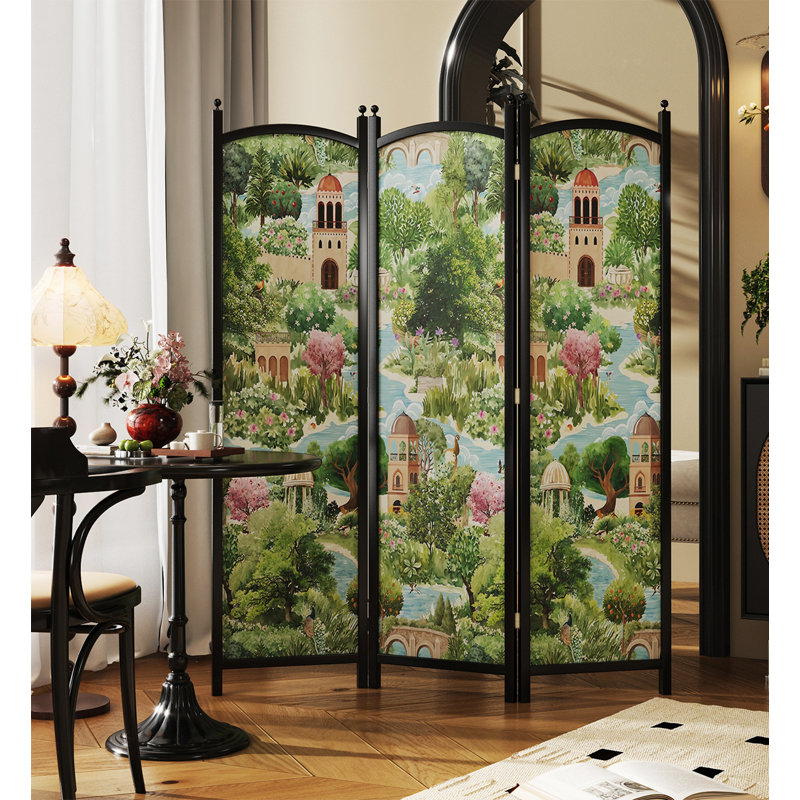 Paravent de chambre pliable Mid-Century, 3, 70.9" H x 59.1" W x 1.2" D, Black