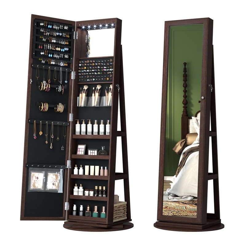 Modern Pure White Triangular Jewellery Armoire With Full-Length Mirror, Brun foncé