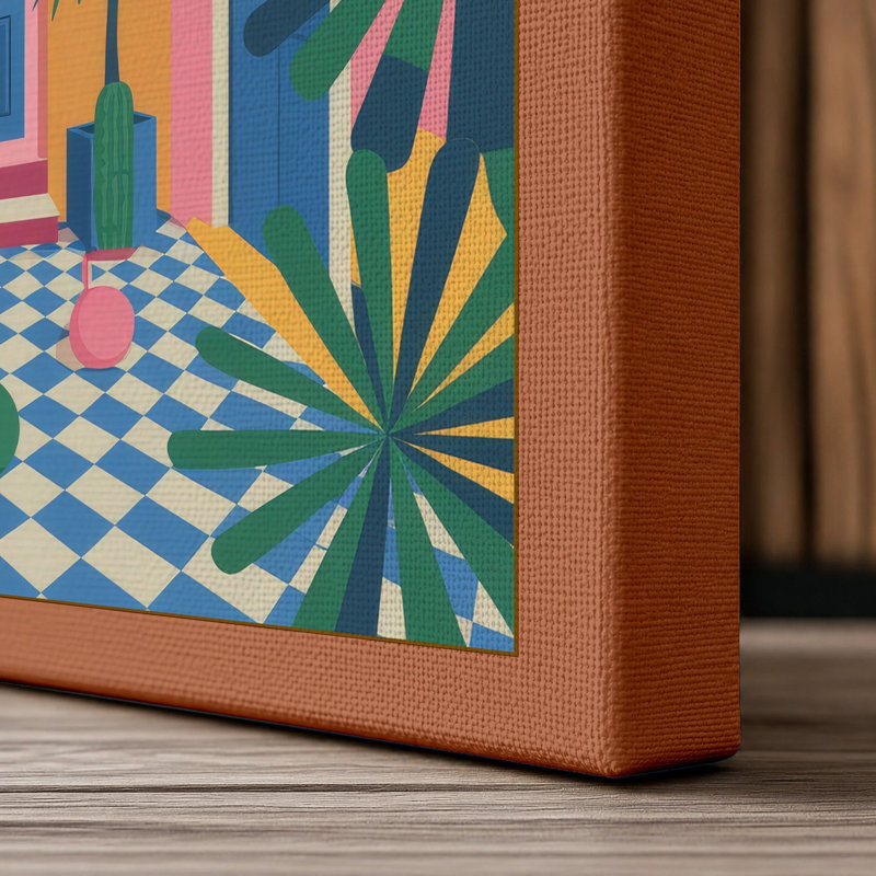 Courtyard in Colour Modern - Wrapped Canvas, 36x24 - 91.4 x 61.0 cm, Terracotta Border
