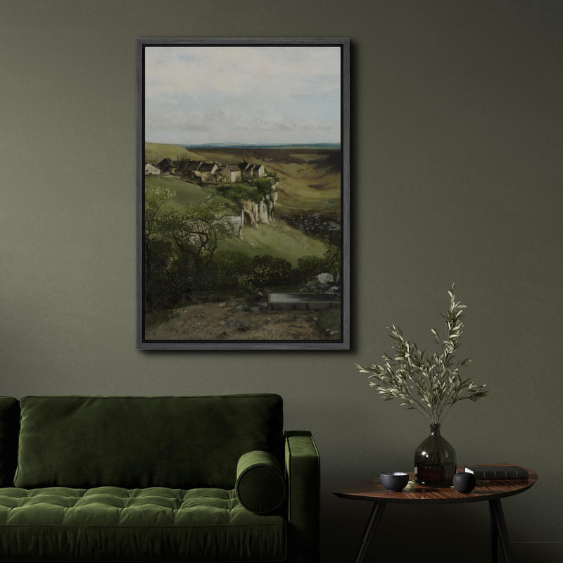 Charmant village, falaise, campagne rustique, illustrations de paysage champêtre français, Noir, H 24 po x l 16 po