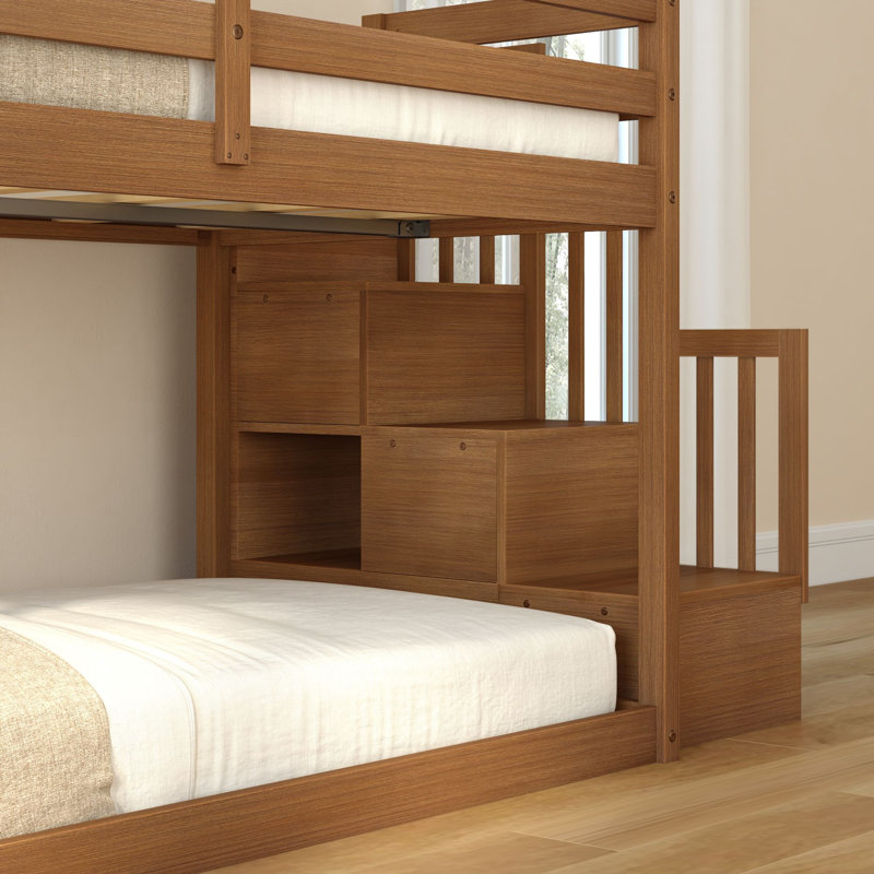 Lit superposé bas simple avec escalier Bear, Oak Embossed Pecan, Twin/Twin
