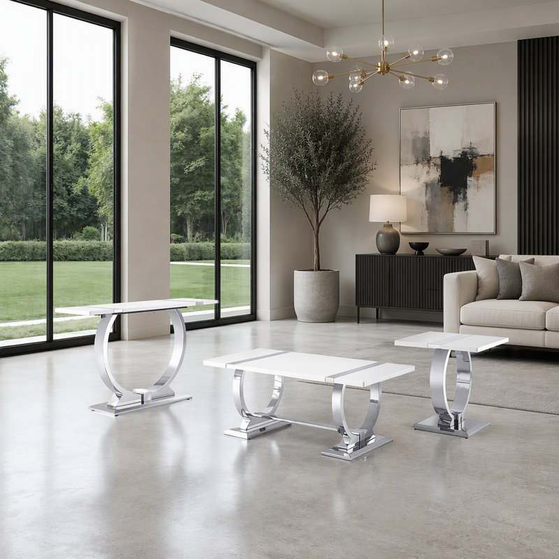 Ensemble de 3 tables basses de style contemporain 1 table basse 1 table de bout 1 table de canapé avec base à tréteaux