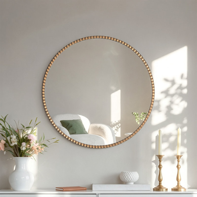 Round Metal Frame Wall Accent Mirror, Gold, 27.5" x 27.5"