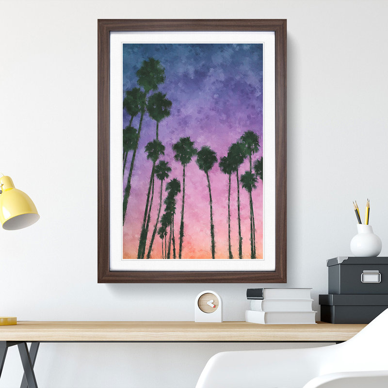 Palm Trees at Sunset - Picture Frame Graphic Art Print, 33cm H x 24cm W x 2cm D, Walnut Framed