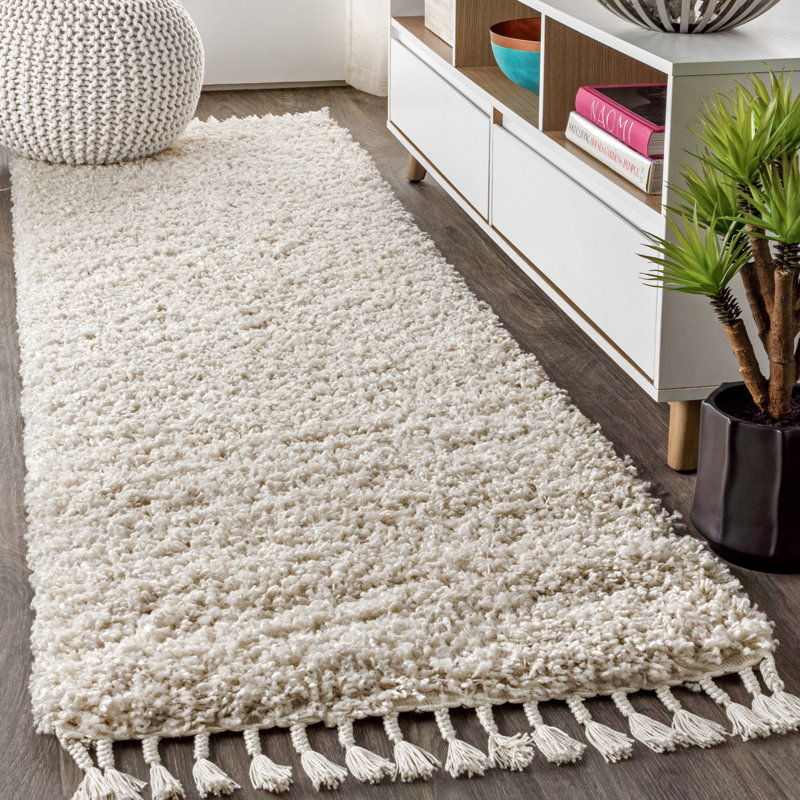 Tapis crème à poils longs Felicdad, Tapis de couloir 2 pi 3 po x 8 pi