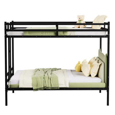 Queen Bunk Bed Featuring Black Metal Frame, Full Guardrail And - Stable Performance With 110 Lbs Per Capacity, High For 'S Security, Convenient Climbing, Stylish Appearance Underbed Storage, Space