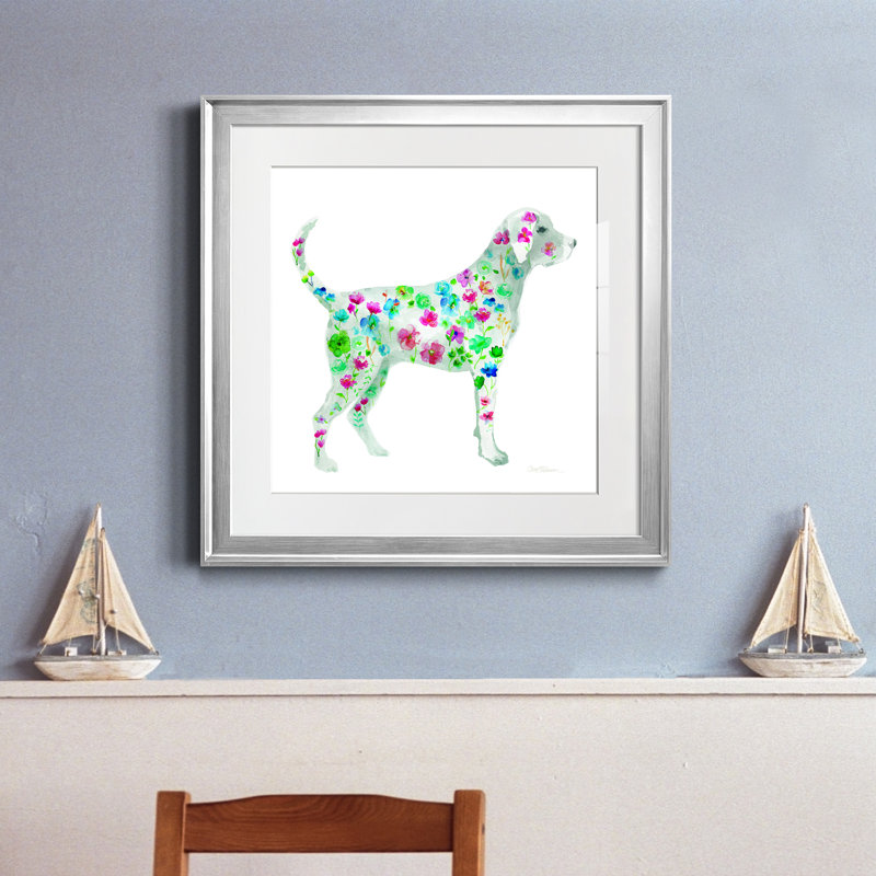 Tapisserie Labrador - peinture encadrée, Papier avec cadre argenté, H 17,5 po x l 17,5 po x P 1,5 po