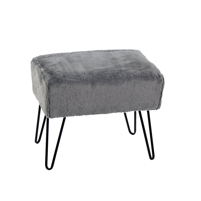 Romulus Upholstered Ottoman, Gray Faux Fur